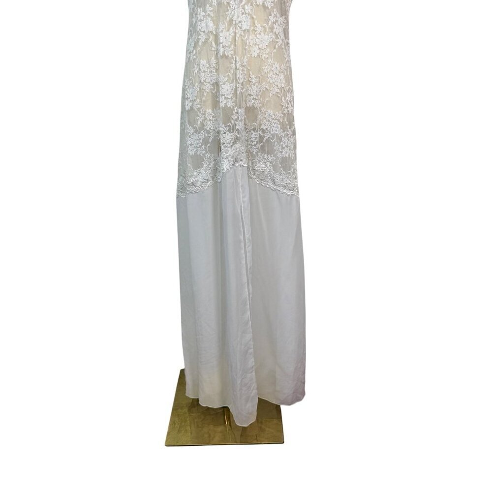Womens White Lace Bust Sheer Long NightGown With Slit Bridal Romantic Lingerie - Picture 2 of 15